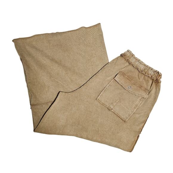 Easel Wide Leg Raw Hem Drawstring Waist 100% Cotton Cargo Casual Comfy Pants 1X - Picture 1 of 13